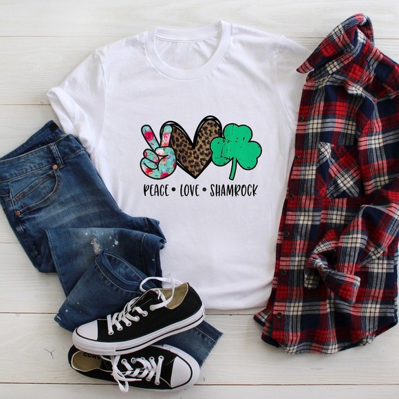 St Patrick's Day Shirt, Peace Love Shamrock Shirt, Happy St Patrick's Day Shirt - Picture 1 of 2